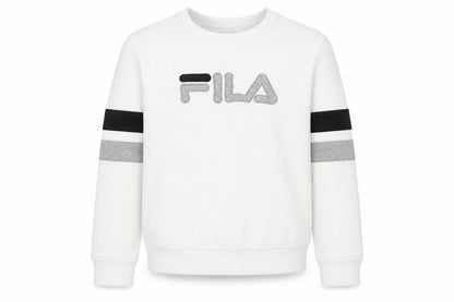 Fila Boys White Small Pullover Sweatshirt with Logo and Colourblock Sleeves