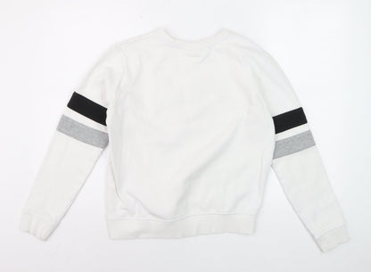 FILA Boys White Small Pullover Sweatshirt with Logo and Colourblock Sleeves