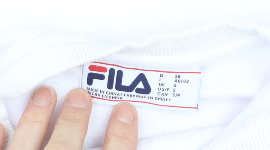 FILA Boys White Small Pullover Sweatshirt with Logo and Colourblock Sleeves