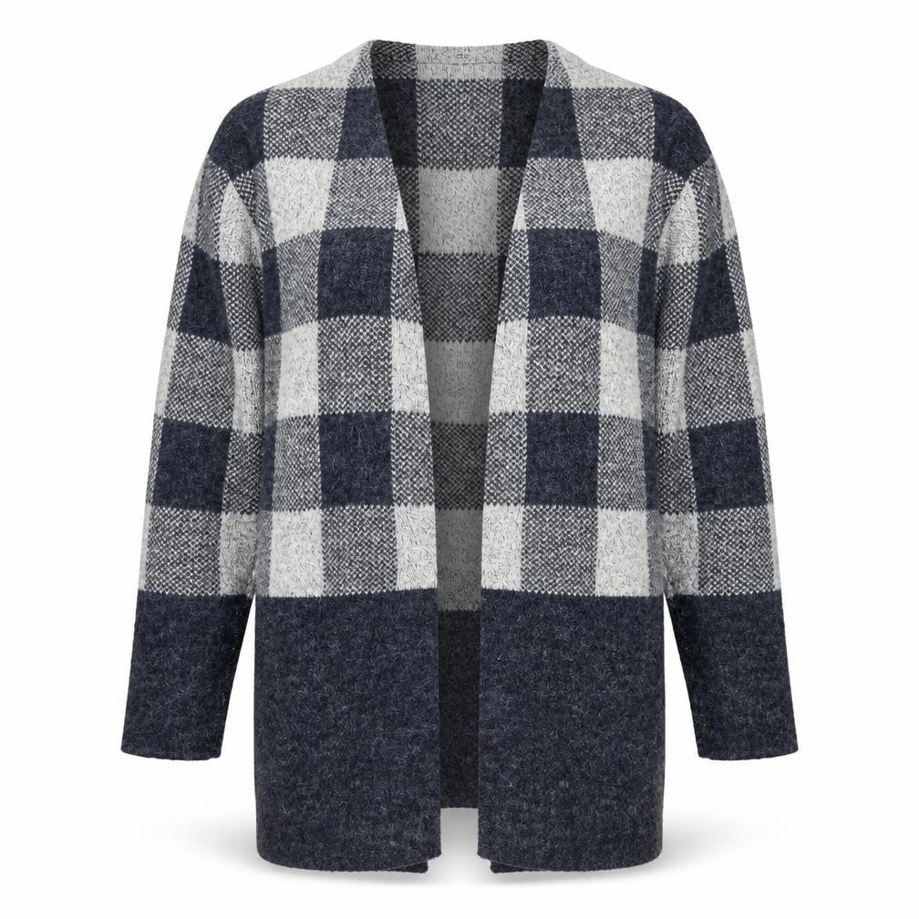 Paramour Women's Grey Check Knit Longline Cardigan Size L