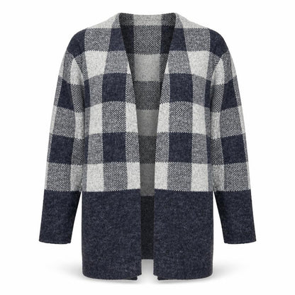 Paramour Women's Grey Check Knit Longline Cardigan Size L