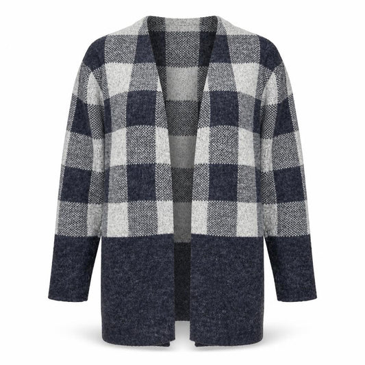 Paramour Women's Grey Check Knit Longline Cardigan Size L