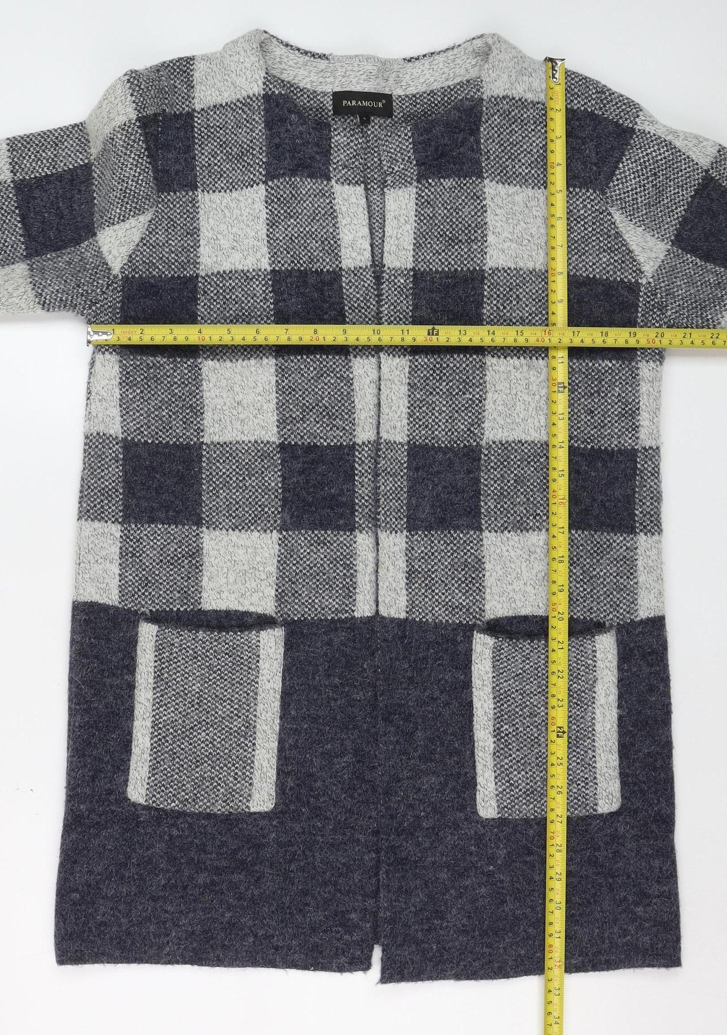 Paramour Women's Grey Check Knit Longline Cardigan Size L