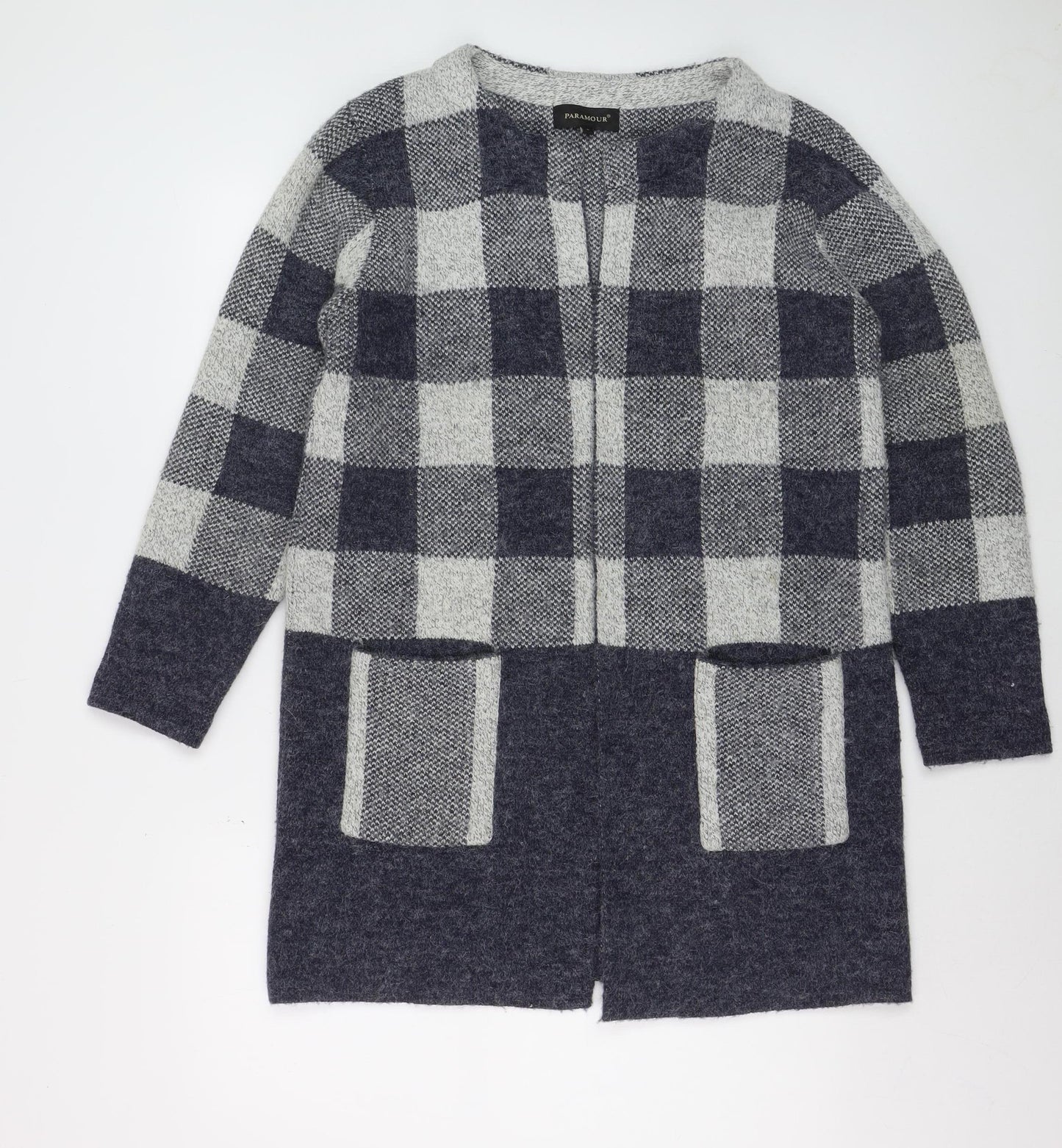Paramour Women's Grey Check Knit Longline Cardigan Size L