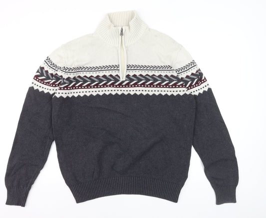 Weatherproof Vintage Men's Grey 1/4 Zip Fair Isle Cotton Jumper M