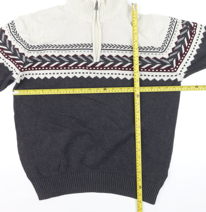 Weatherproof Vintage Men's Grey 1/4 Zip Fair Isle Cotton Jumper M