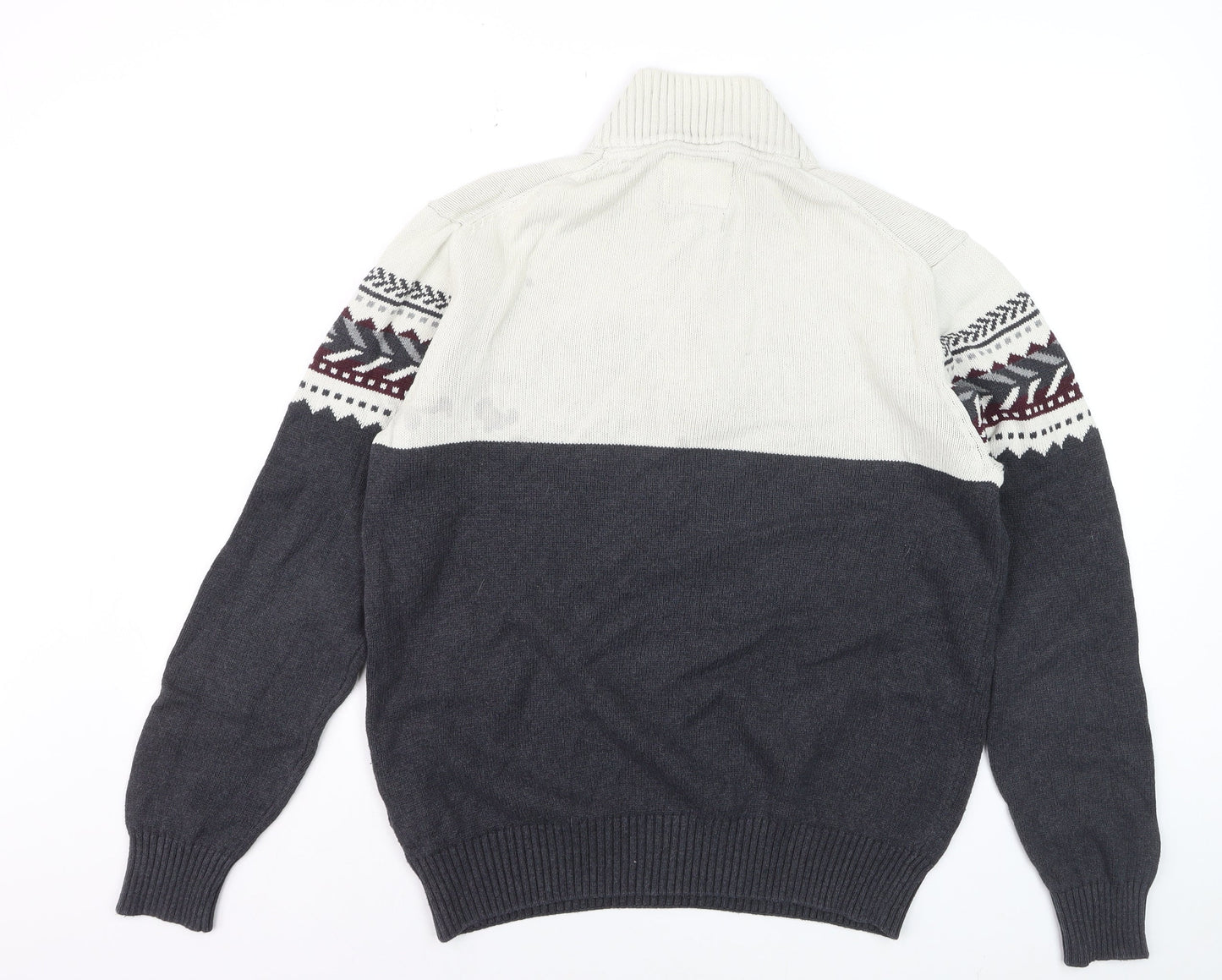 Weatherproof Vintage Men's Grey 1/4 Zip Fair Isle Cotton Jumper M