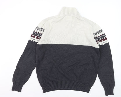 Weatherproof Vintage Men's Grey 1/4 Zip Fair Isle Cotton Jumper M