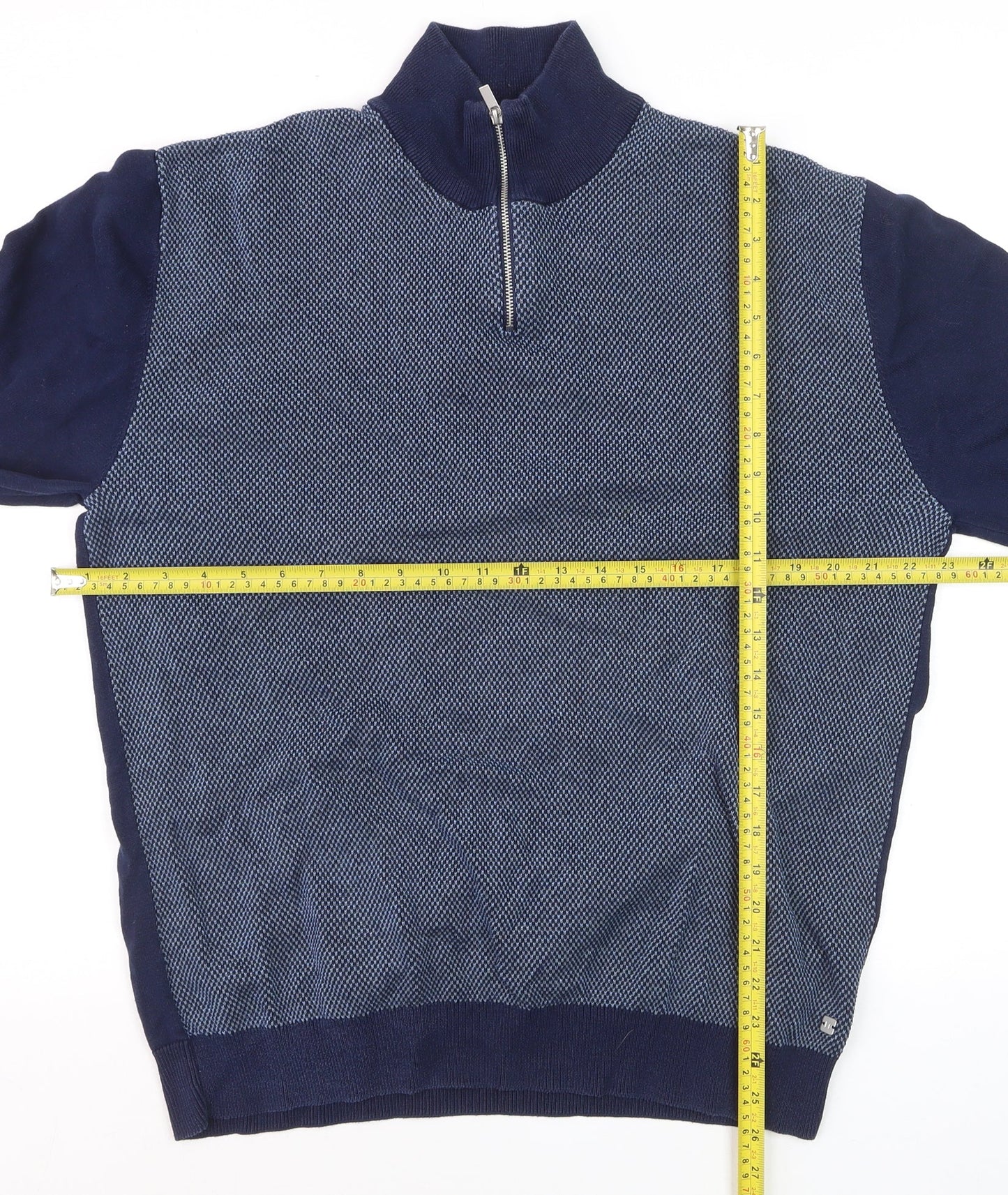 Next Mens Blue XL 1/2 Zip Cotton High Neck Jumper