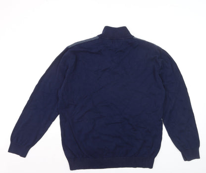 Next Mens Blue XL 1/2 Zip Cotton High Neck Jumper
