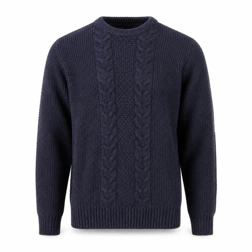 Brave Soul Men’s Blue Cable-Knit Crew Neck Jumper Size L