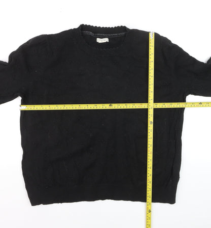 Fat Face Women Black Cotton Wool Long Sleeve Crew Neck Jumper Size 22