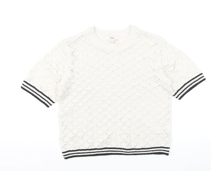 Marks and Spencer Women Ivory Short Sleeve Open-Knit Jumper S