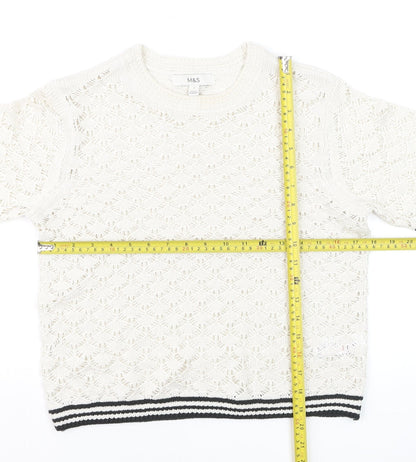 Marks and Spencer Women Ivory Short Sleeve Open-Knit Jumper S