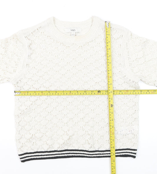 Marks and Spencer Women Ivory Short Sleeve Open-Knit Jumper S