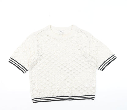 Marks and Spencer Women Ivory Short Sleeve Open-Knit Jumper S