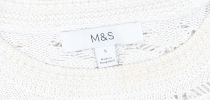 Marks and Spencer Women Ivory Short Sleeve Open-Knit Jumper S