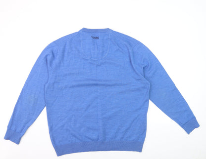 Crockett & Jones Men's Blue Wool Blend V-Neck Jumper XL