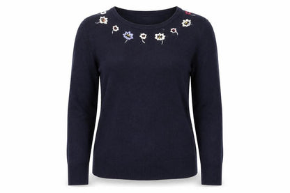 Cath Kidston Womens Blue Embroidered Floral Wool Jumper XS