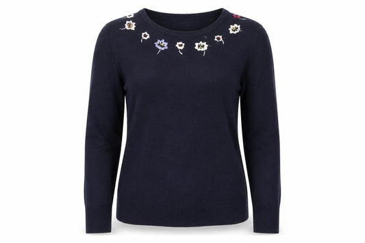 Cath Kidston Womens Blue Embroidered Floral Wool Jumper XS