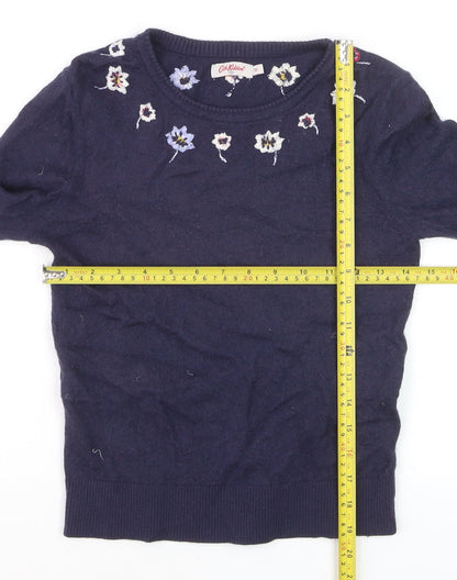 Cath Kidston Womens Blue Embroidered Floral Wool Jumper XS