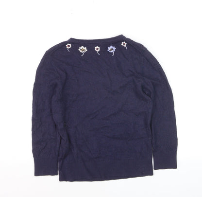 Cath Kidston Womens Blue Embroidered Floral Wool Jumper XS