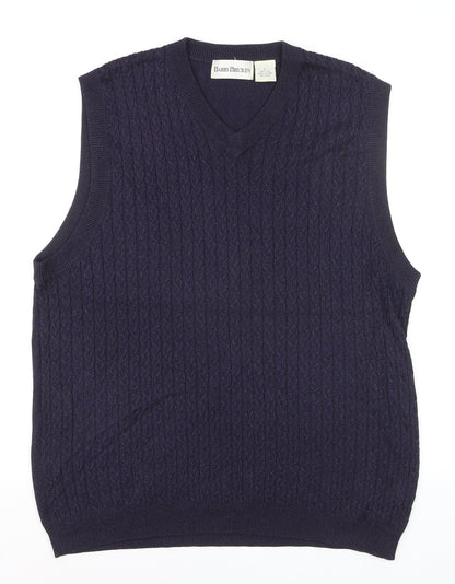 Barry Bricken Men's Blue Silk Cable-Knit V-Neck Vest L