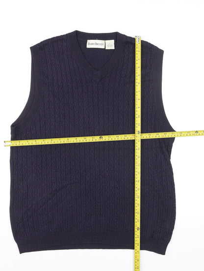 Barry Bricken Men's Blue Silk Cable-Knit V-Neck Vest L