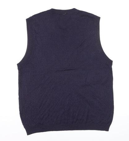 Barry Bricken Men's Blue Silk Cable-Knit V-Neck Vest L