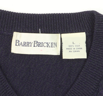 Barry Bricken Men's Blue Silk Cable-Knit V-Neck Vest L