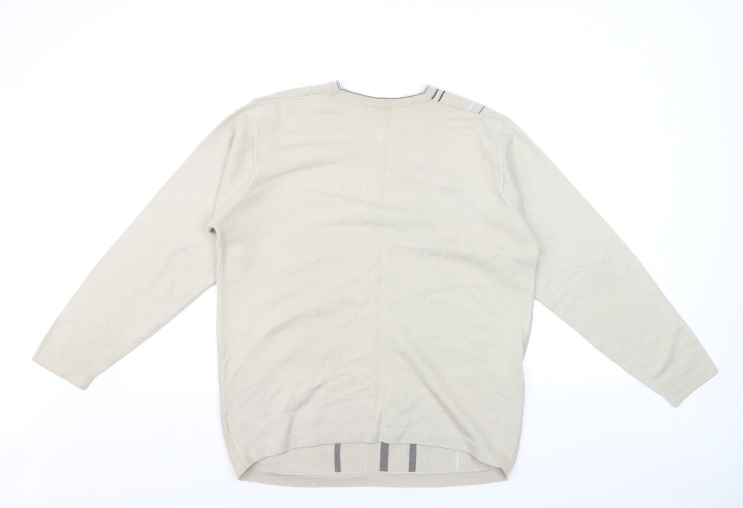 Next Men Beige Striped V-Neck Wool Blend Jumper Medium