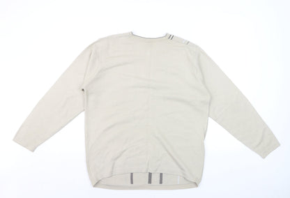 Next Men Beige Striped V-Neck Wool Blend Jumper Medium