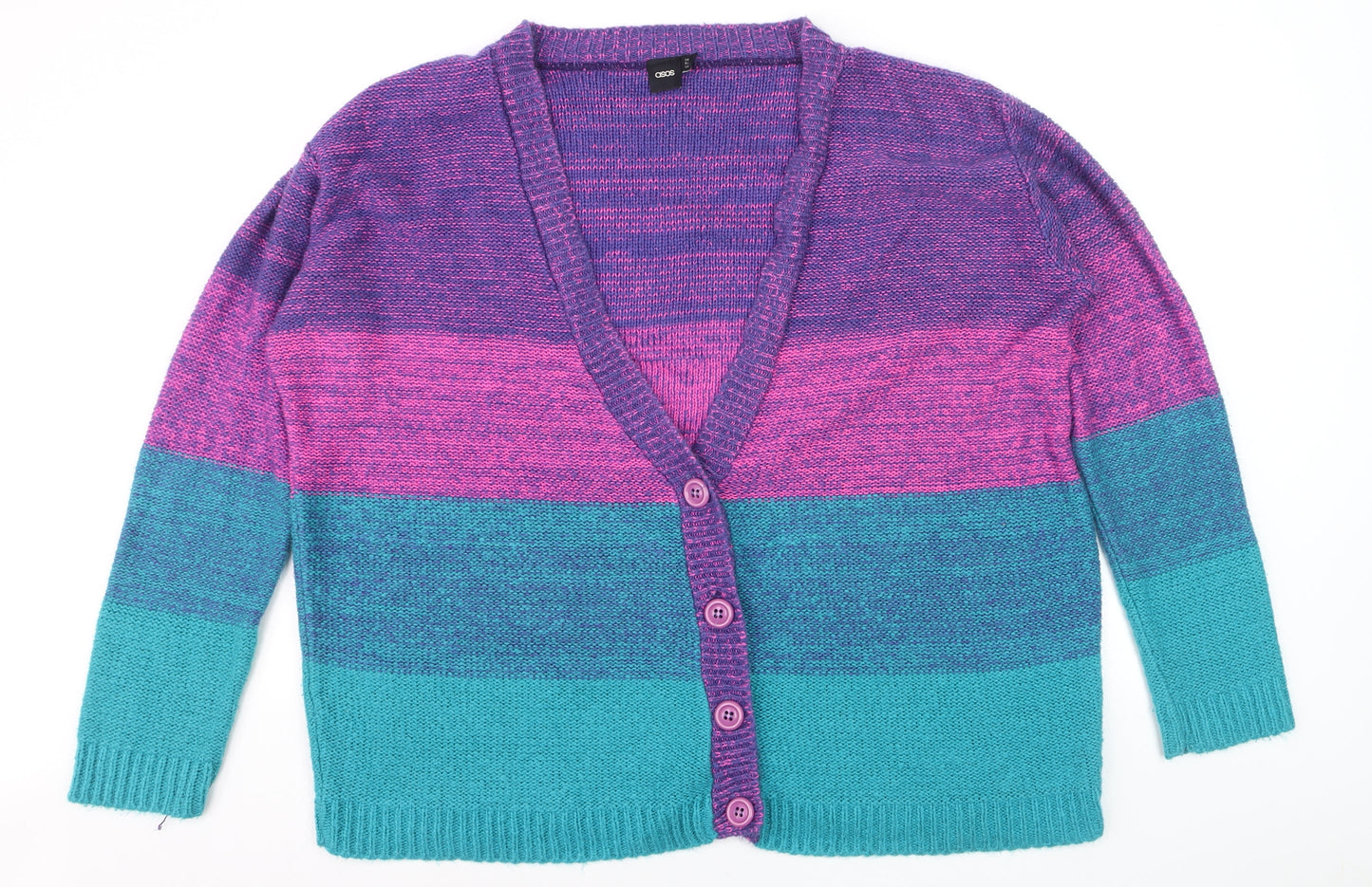 ASOS Women Multicoloured L Striped Knit V-Neck Cardigan