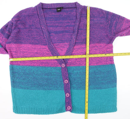 ASOS Women Multicoloured L Striped Knit V-Neck Cardigan