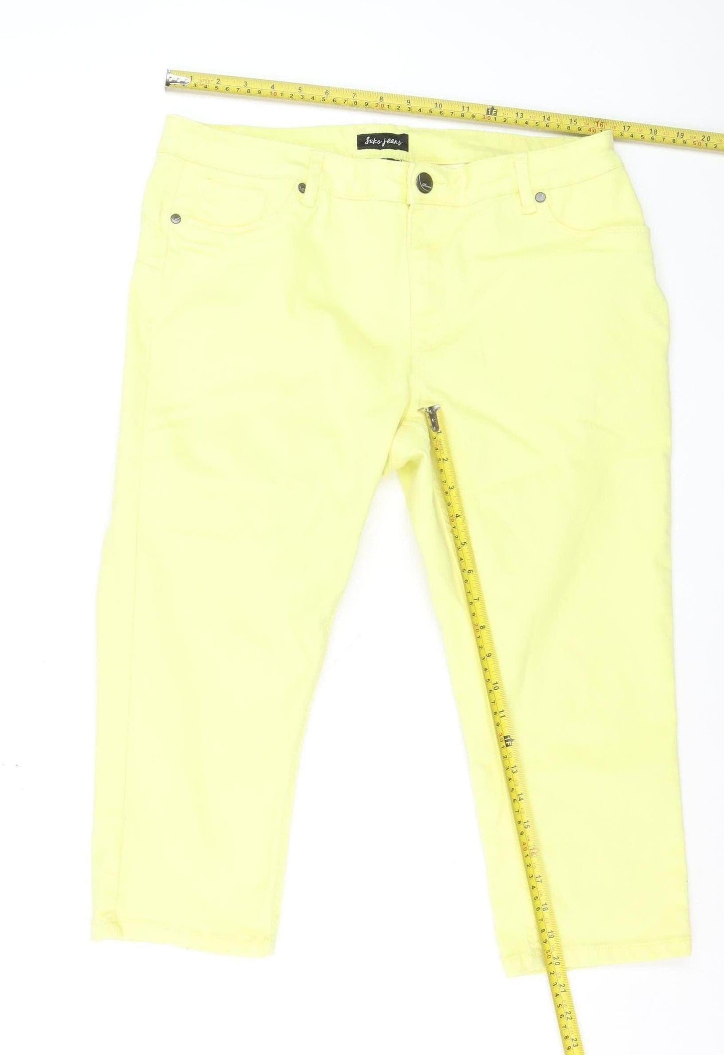 Suko Jeans Women’s Yellow Cropped Slim Stretch Trousers Size 12