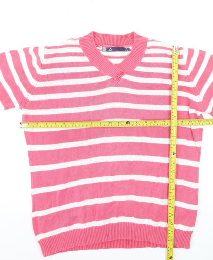 Isle Womens Pink White Striped V-Neck Long Sleeve Jumper Size 14