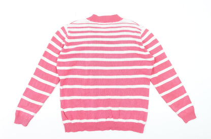 Isle Womens Pink White Striped V-Neck Long Sleeve Jumper Size 14