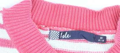 Isle Womens Pink White Striped V-Neck Long Sleeve Jumper Size 14