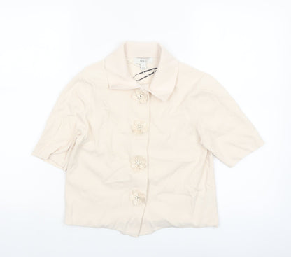 Marks and Spencer Women Beige Collared Short Sleeve Knit Blouse S