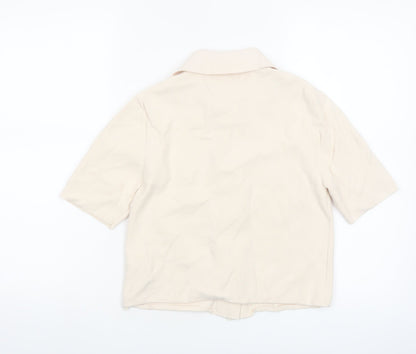 Marks and Spencer Women Beige Collared Short Sleeve Knit Blouse S