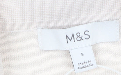 Marks and Spencer Women Beige Collared Short Sleeve Knit Blouse S