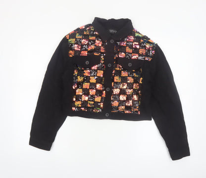 Topshop Womens Black Sequin Cropped Bomber Jacket Size S