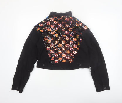 Topshop Womens Black Sequin Cropped Bomber Jacket Size S