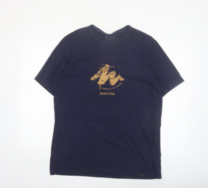 Quechua Men's Navy Blue Graphic Mountain Print T-Shirt XL