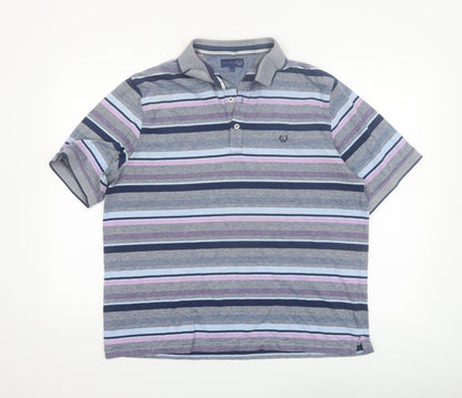 Lincoln Men's Multicoloured Striped Cotton Polo Shirt XL