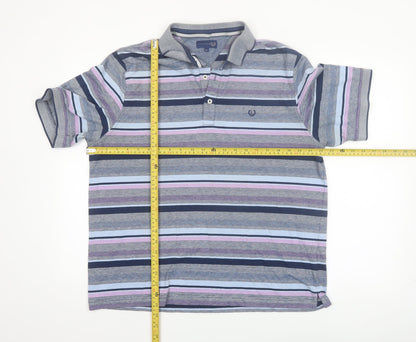 Lincoln Men's Multicoloured Striped Cotton Polo Shirt XL