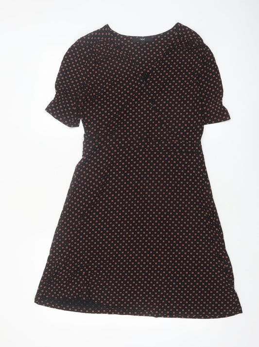 Next Women Black Geometric A-Line Knee Length Dress Size 12