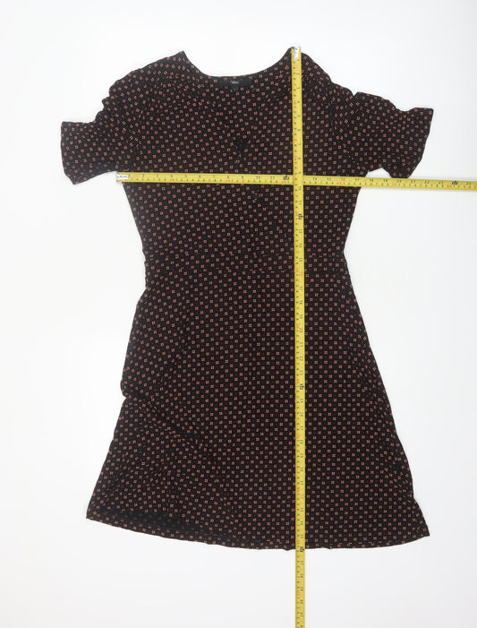 Next Women Black Geometric A-Line Knee Length Dress Size 12