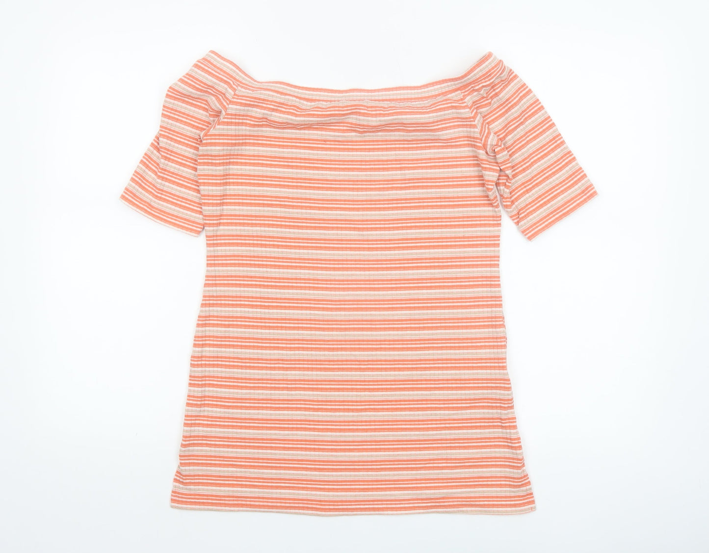 Next Women's Orange Striped Off Shoulder Short Sleeve Top Size 12