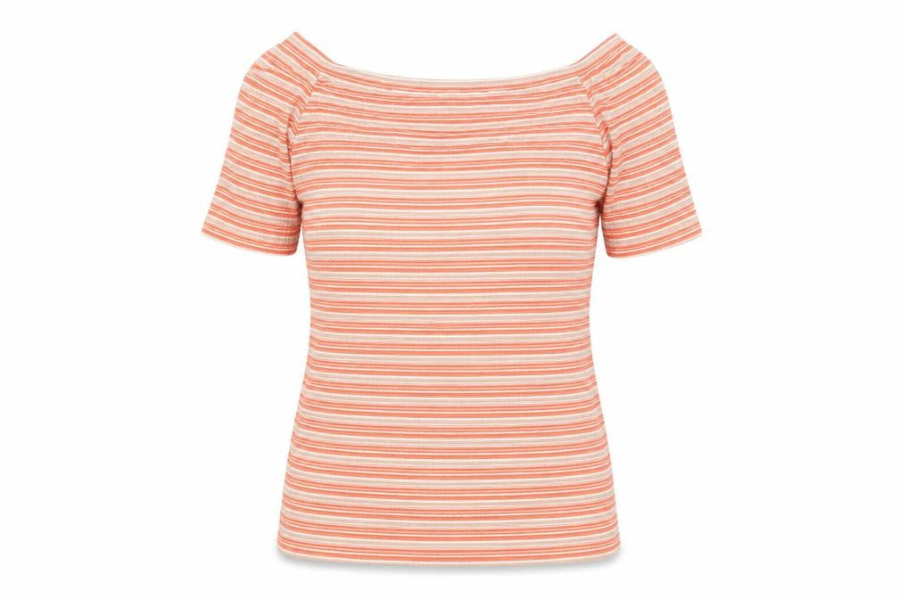 Next Women's Orange Striped Off Shoulder Short Sleeve Top Size 12